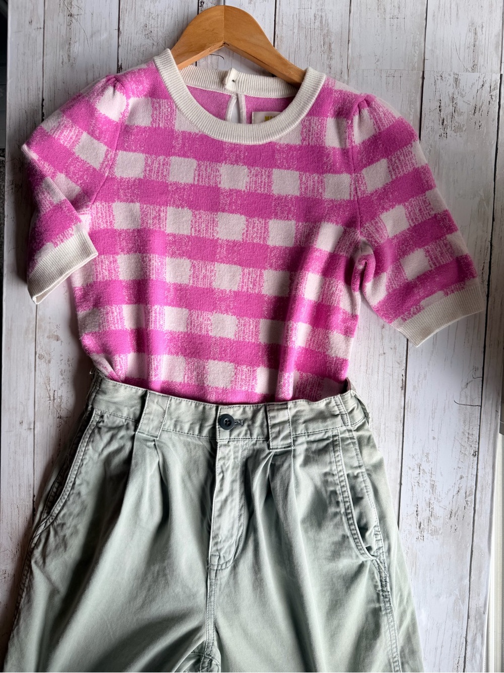 Maeve Anthropologie Vintage 80s Inspired Harman Sweater T Pink Gingham Size Xxs